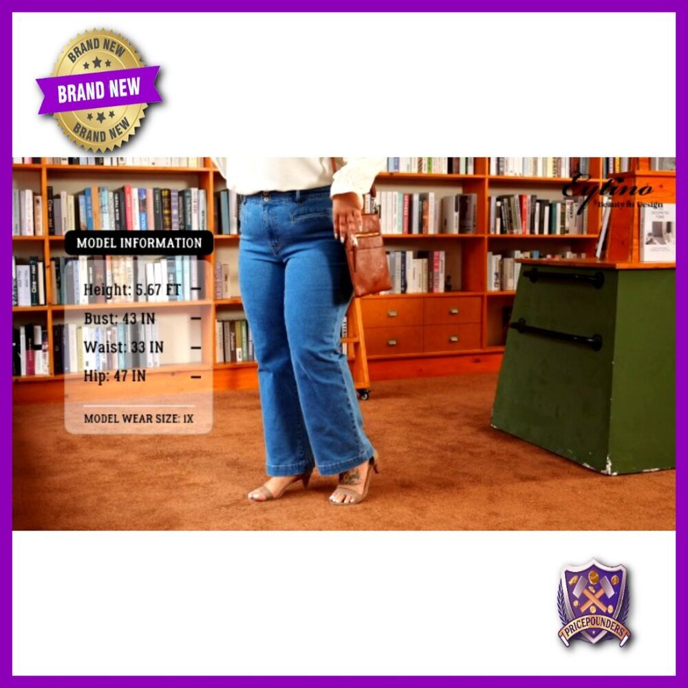 Plus Size Wide Leg Jeans High Waisted Stretchy Straight Leg Denim Pants - Picture 7 of 7